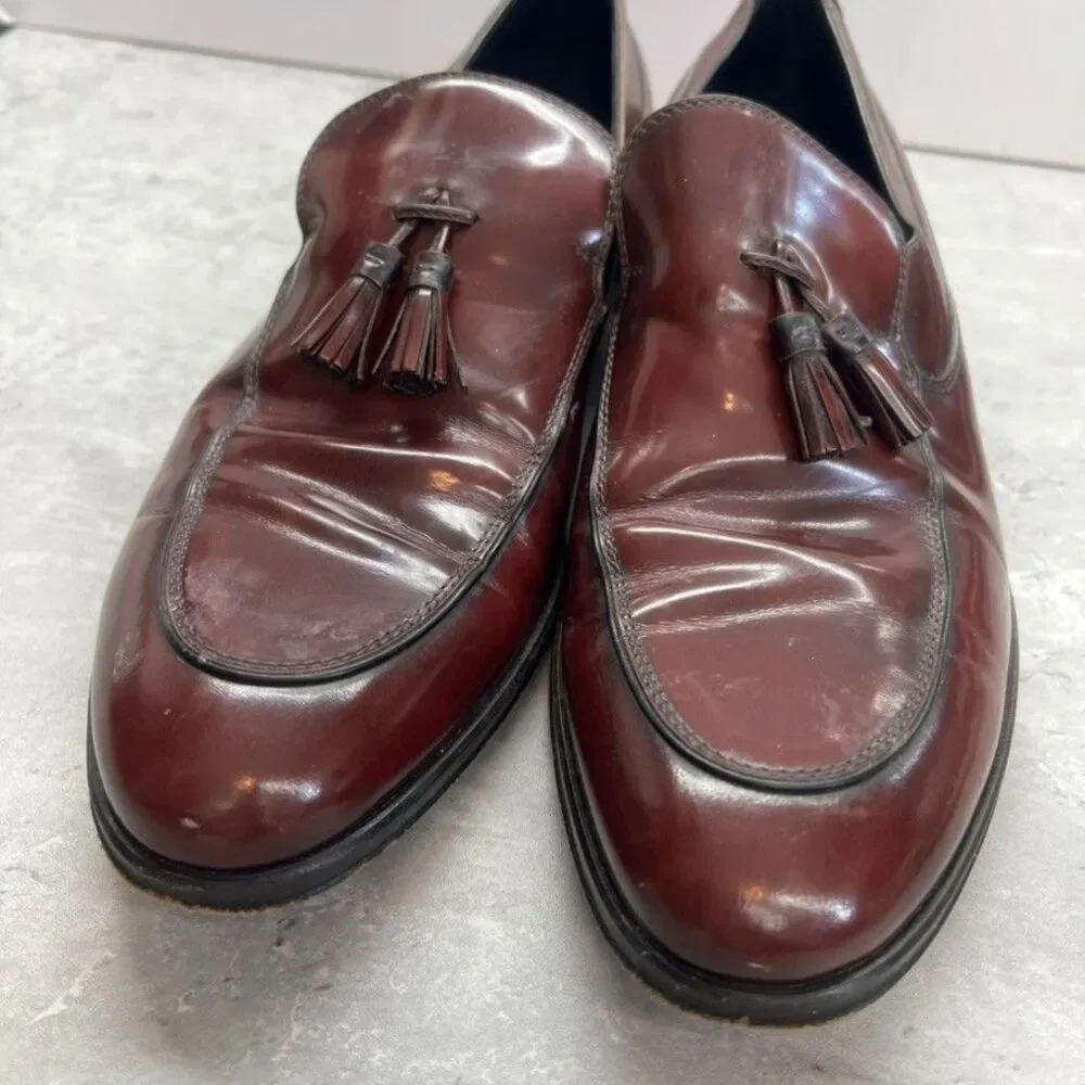 Ermenegildo Zegna Burgundy Leather Tassel Slip-On Loafer Shoes Mens Size 8.5 EE